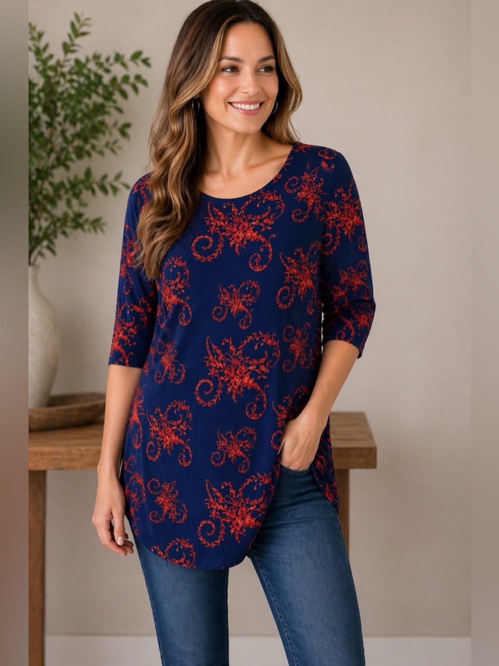 💙✨ LuLaRoe Blue & Red Scroll Print Tunic ✨❤️